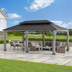 SUNJOY 12' x 20' Archwood Wooden Frame Hardtop Gazebo with 2-tier Metal Roof and 2 Ceiling Hooks