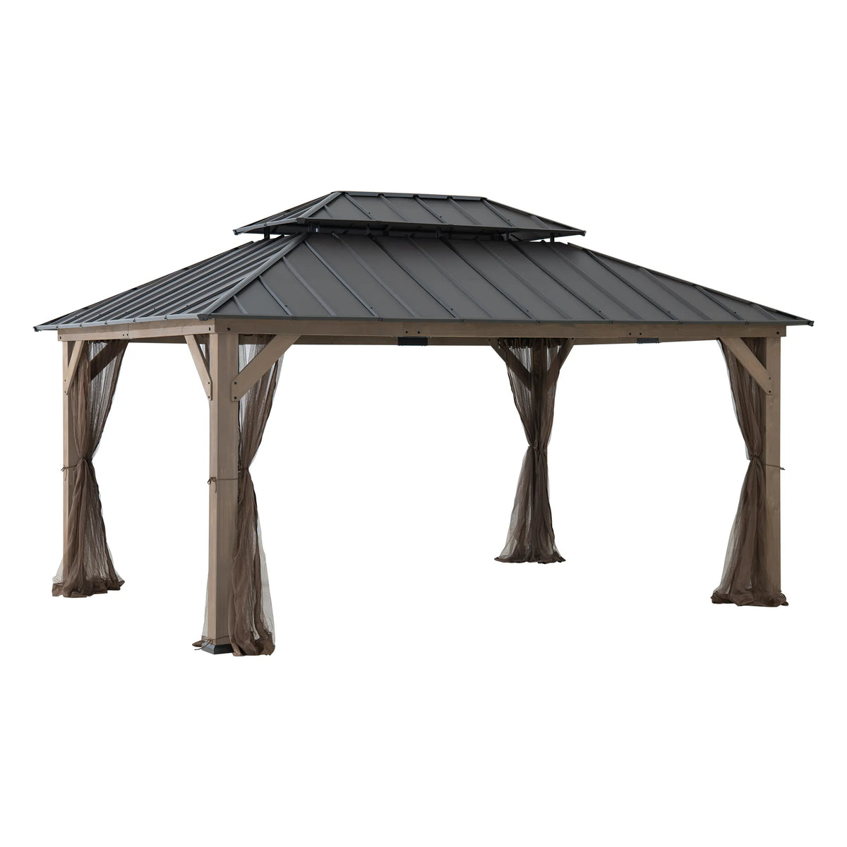 Backyard 12x16 Cedar Gazebo with Steel Roof & Netting | SUNJOY