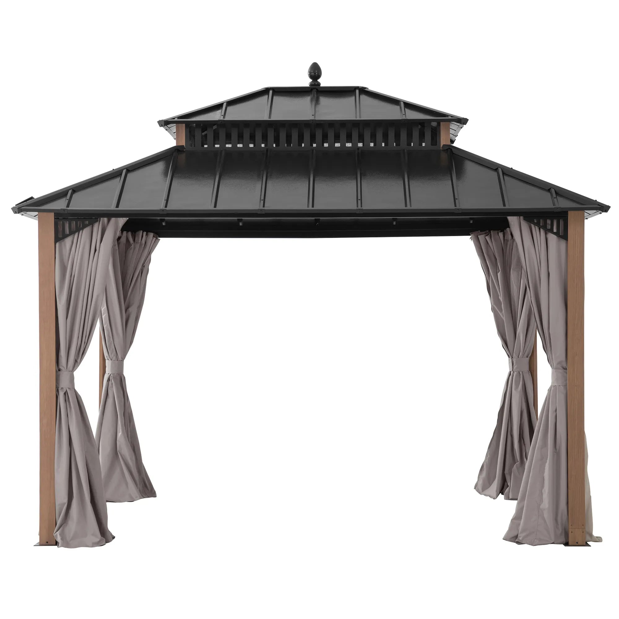 Kingston Aluminum Gazebo - Natural Woodgrain, 12x10