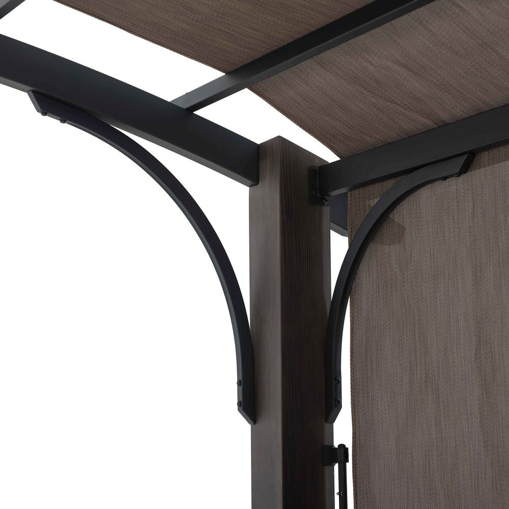 SUNJOY 10x12 Metal Pergola with Retractable Canopy and Curved Roof.