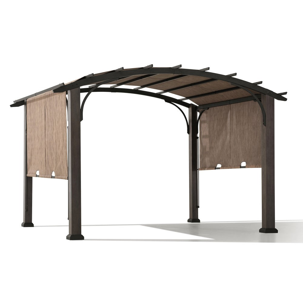 SUNJOY 10x12 Metal Pergola with Retractable Canopy and Curved Roof.