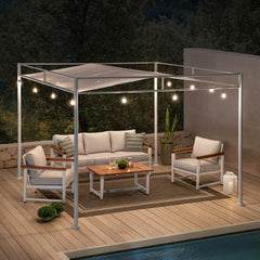 SUNJOY 10x10 Darkeford Metal Pergola with White Sling Fabric Canopy