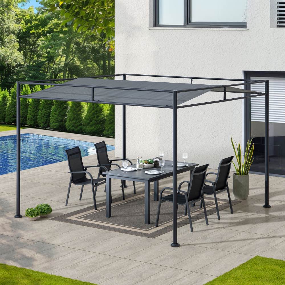 SUNJOY 10x10 Darkeford Metal Pergola with White Sling Fabric Canopy