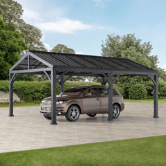 SUNJOY 14x20 Metal Carport, Steel Gable Roof Gazebo, Outdoor Living Pavilion with 2 Ceiling Hooks