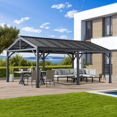 SUNJOY 14x20 Metal Carport, Steel Gable Roof Gazebo, Outdoor Living Pavilion with 2 Ceiling Hooks