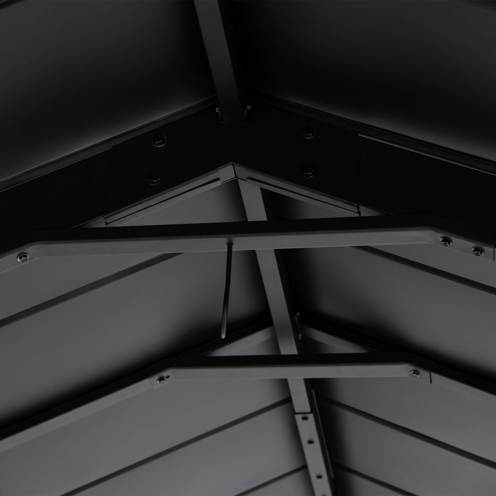 Sunjoy 11x20 Wood Carport, Black Steel Gable Roof Gazebo, Outdoor Living Pavilion with 2 Ceiling Hooks.