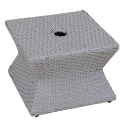 Sunjoy 16” Square Outdoor Wicker Side Table with Umbrella Hole, Combination Umbrella Stand Side Table