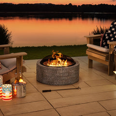 SUNJOY 26 Inch Small Outdoor Stone Firepit with Spark Screen and Poker