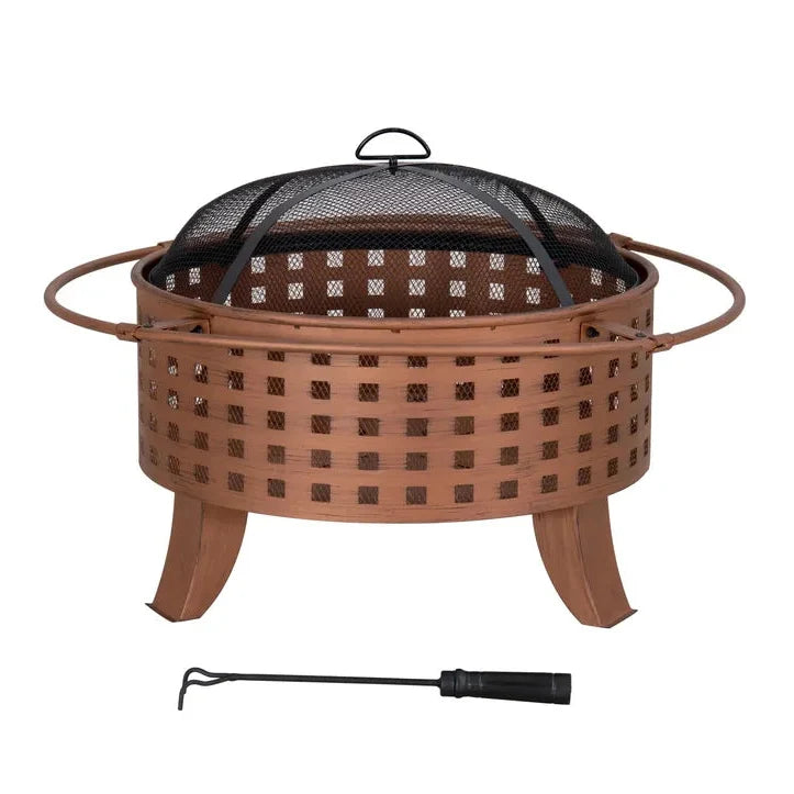 TEIDE Forge Screened Round Steel Wood Burning Fire Pit 83cm Woven Pattern
