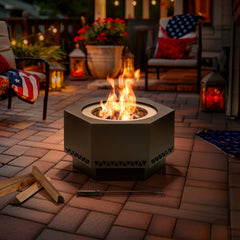 SUNJOY Hexagon Stainless Steel Smokeless Fire Pit with PVC Cover