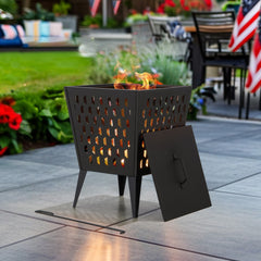 SUNJOY 18 Inch Patio Wood Burning Steel Fire Pit with Lid and Fire Poker