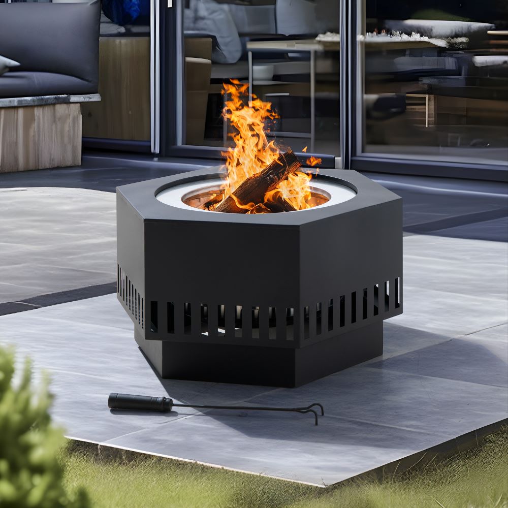 SUNJOY 28 Inch Stainless Steel Smokeless Fire Pit with PVC Cover and Poker