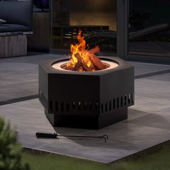 SUNJOY 28 Inch Stainless Steel Smokeless Fire Pit with PVC Cover and Poker