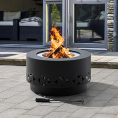 SUNJOY 28 Inch Stainless Steel Smokeless Fire Pit with PVC Cover and Poker