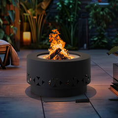 SUNJOY 28 Inch Stainless Steel Smokeless Fire Pit with PVC Cover and Poker