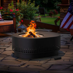 SUNJOY 38 Inch Stainless Steel Smokeless Fire Pit with PVC Cover and Poker