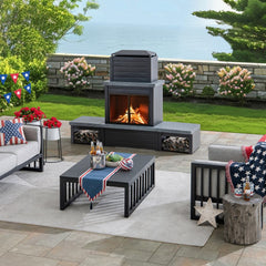 SUNJOY 58 Inch Modern Outdoor Fireplace with Chimney & Log Holders