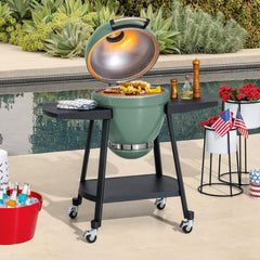 SUNJOY 20 Inch Charcoal Grill, Kamado Grill with Pizza Stone, Ultimate Egg BBQ Grill and Smoker with Wheels