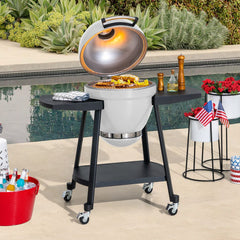 Sunjoy 20 in. Charcoal Grill, Egg-shaped Outdoor Grill with Pizza Stone, Ultimate BBQ Grill and Smoker with Wheels