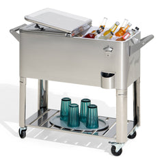 SUNJOY 80 Quart Stainless Steel Cooler Cart with Bottle Opener, Shelf and Lockable Wheels