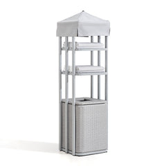 SUNJOY Pickford Aluminum Pool Towel Valet Tower with Shelves and Wicker Storage Basket