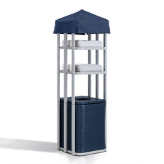 SUNJOY Aluminum Pool Valet Tower with Shelves and Wicker Basket.