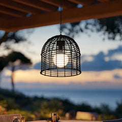 SUNJOY Outdoor Chandelier Wicker Hanging Light Fixture with Remote Control