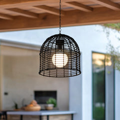 SUNJOY Outdoor Chandelier Wicker Hanging Light Fixture with Remote Control