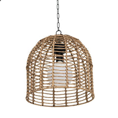 SUNJOY Outdoor Chandelier Wicker Hanging Light Fixture with Remote Control - Light Brown