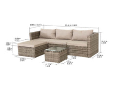 Sunjoy 5-Piece Patio Furniture Set Outdoor Sectional Wicker Sofa Set with Sunbrella® Cushions and Tempered Glass Top Coffee Table.