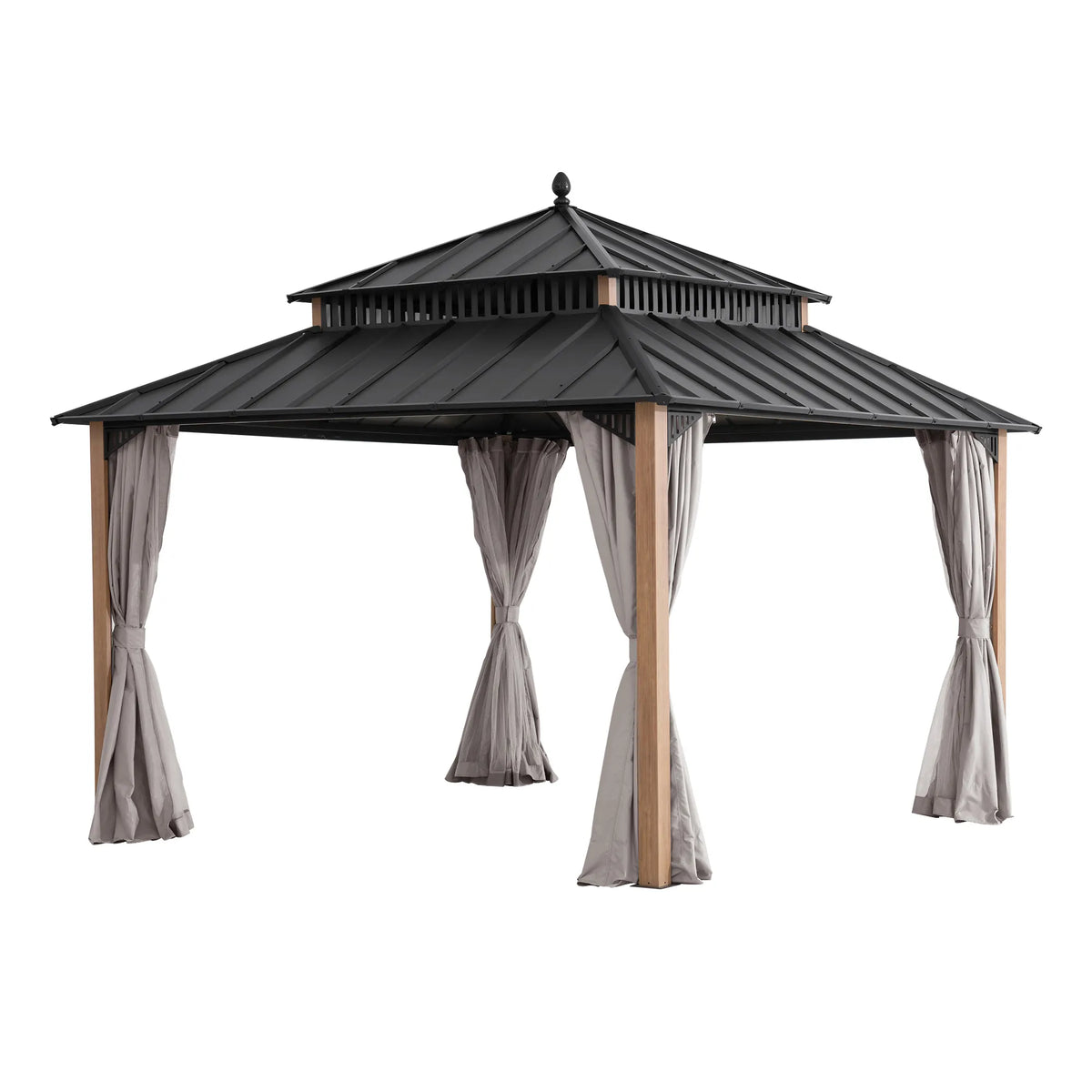 Kingston Aluminum Gazebo - Natural Woodgrain, 12x12