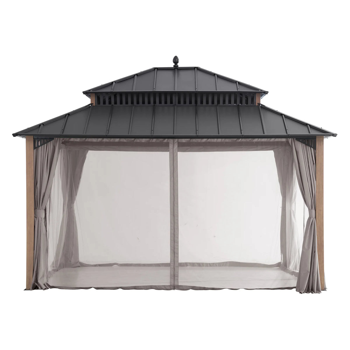 Kingston Aluminum Gazebo - Natural Woodgrain, 12x14