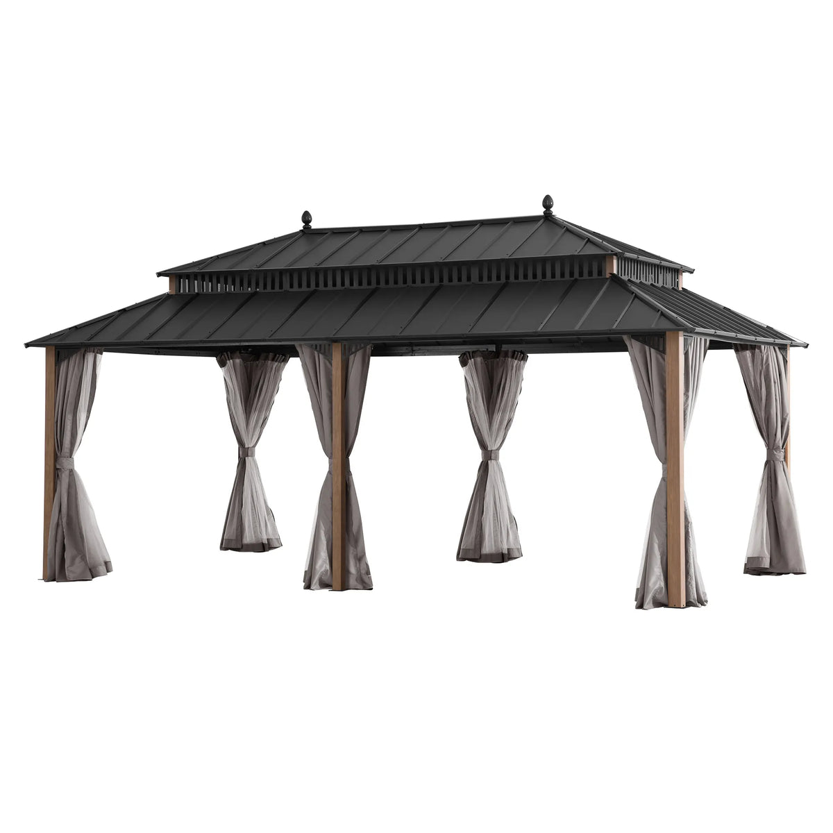 Kingston Aluminum Gazebo - Natural Woodgrain, 12x20