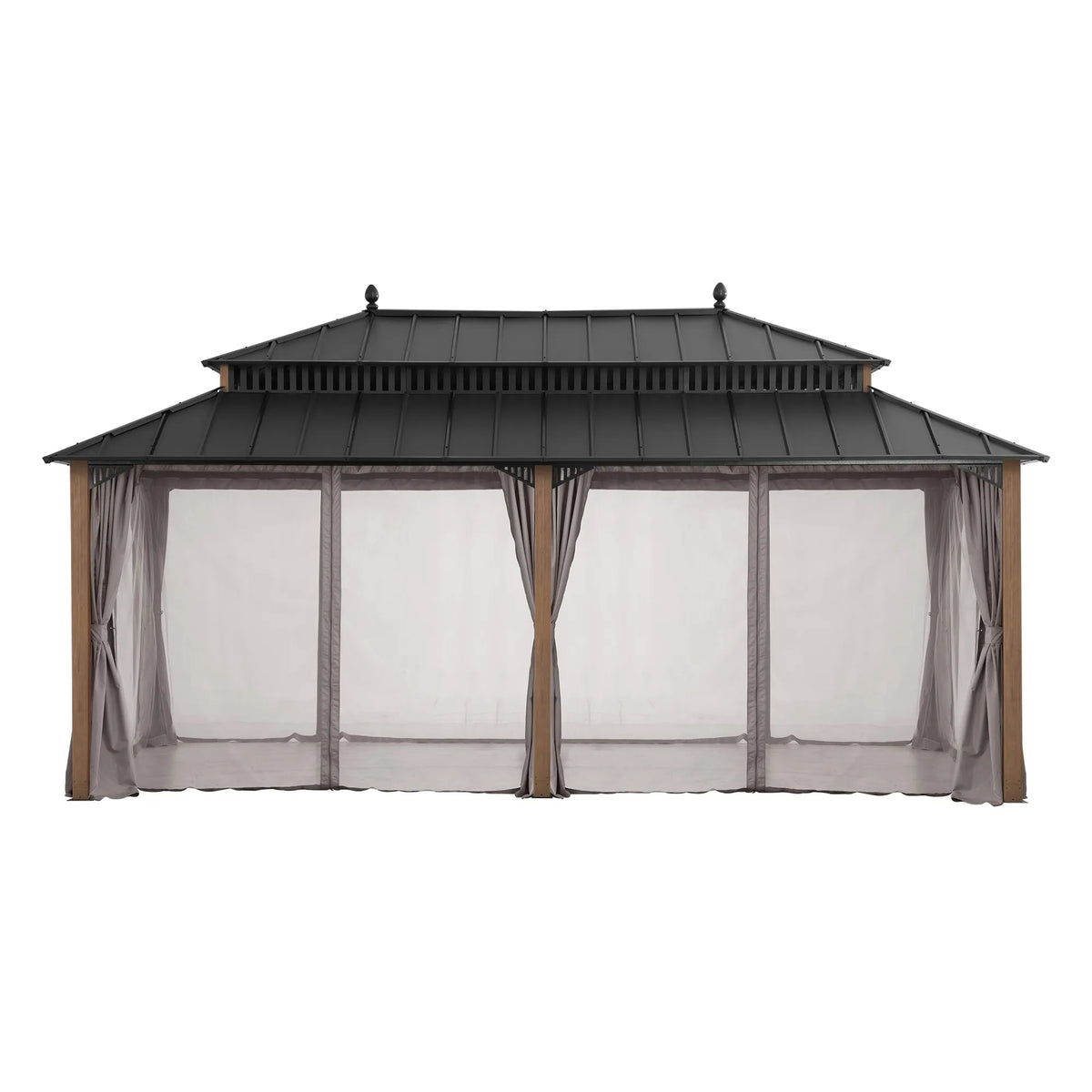 Kingston Aluminum Gazebo - Natural Woodgrain, 12x20