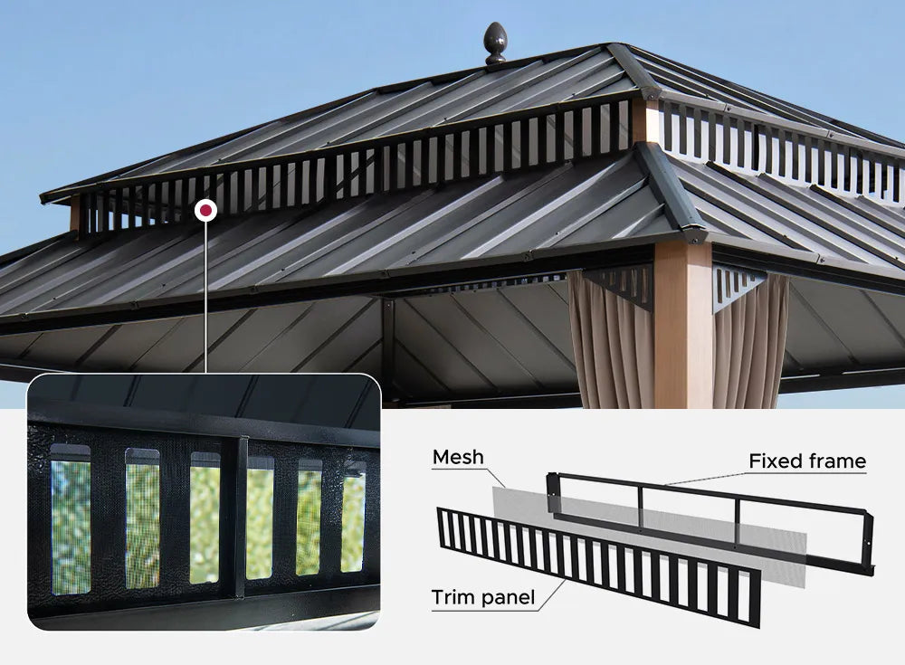 Kingston Gazebo features a three-layer vent design with built-in mesh