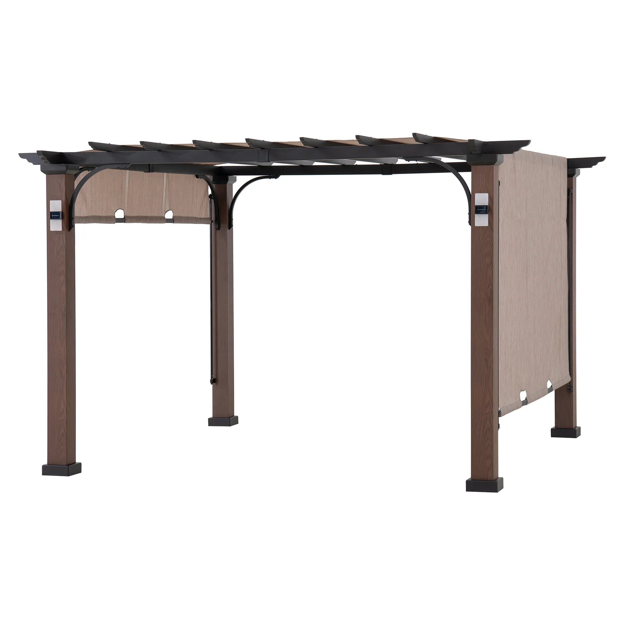 Linear Solar Hybrid Pergola - Natural Woodgrain, 11x11