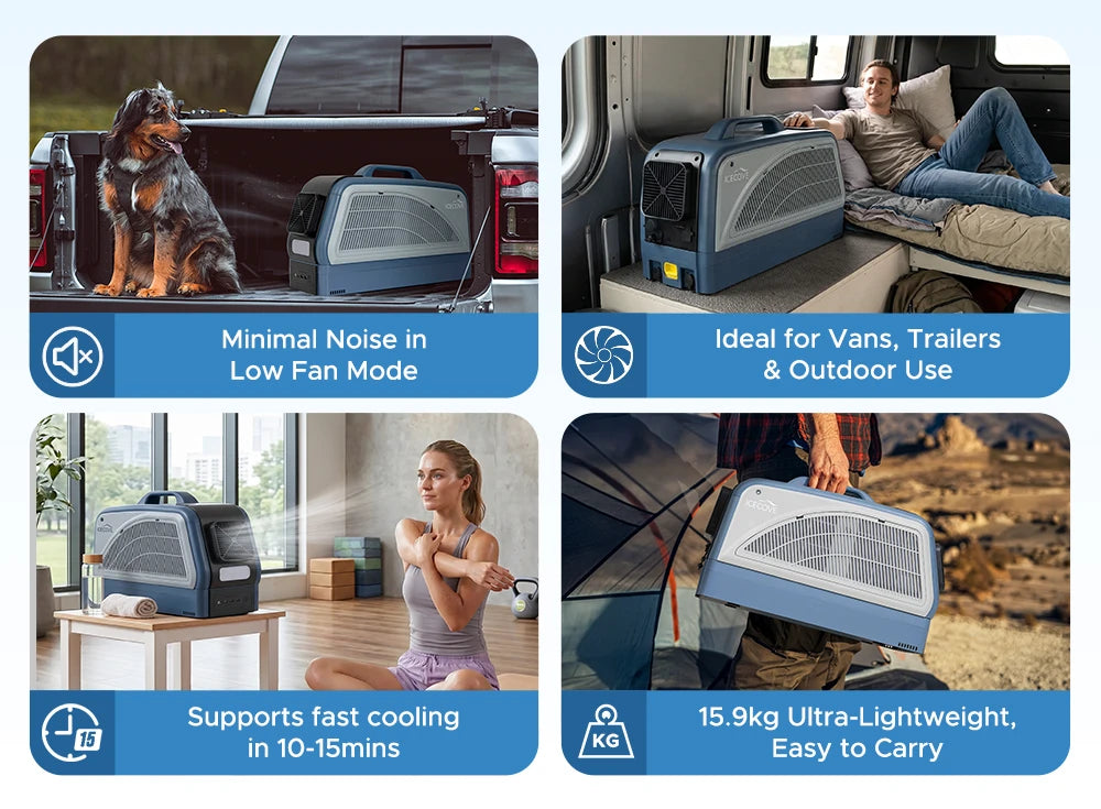 SUNJOY IceCove Portable Air Conditioner with 1 Power Bank for Outdoor Tents and Indoors - Blue