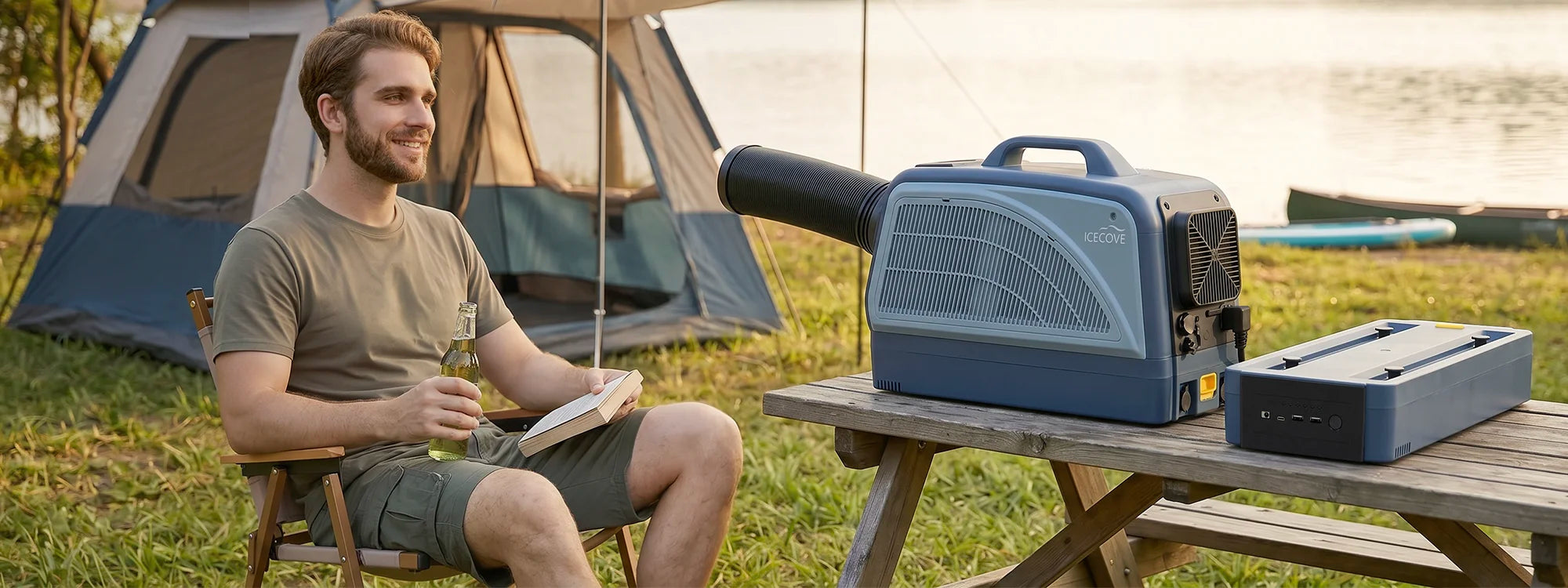 SUNJOY IceCove Portable Air Conditioner with 2 Power Bank for Outdoor Tents and Indoors - Blue