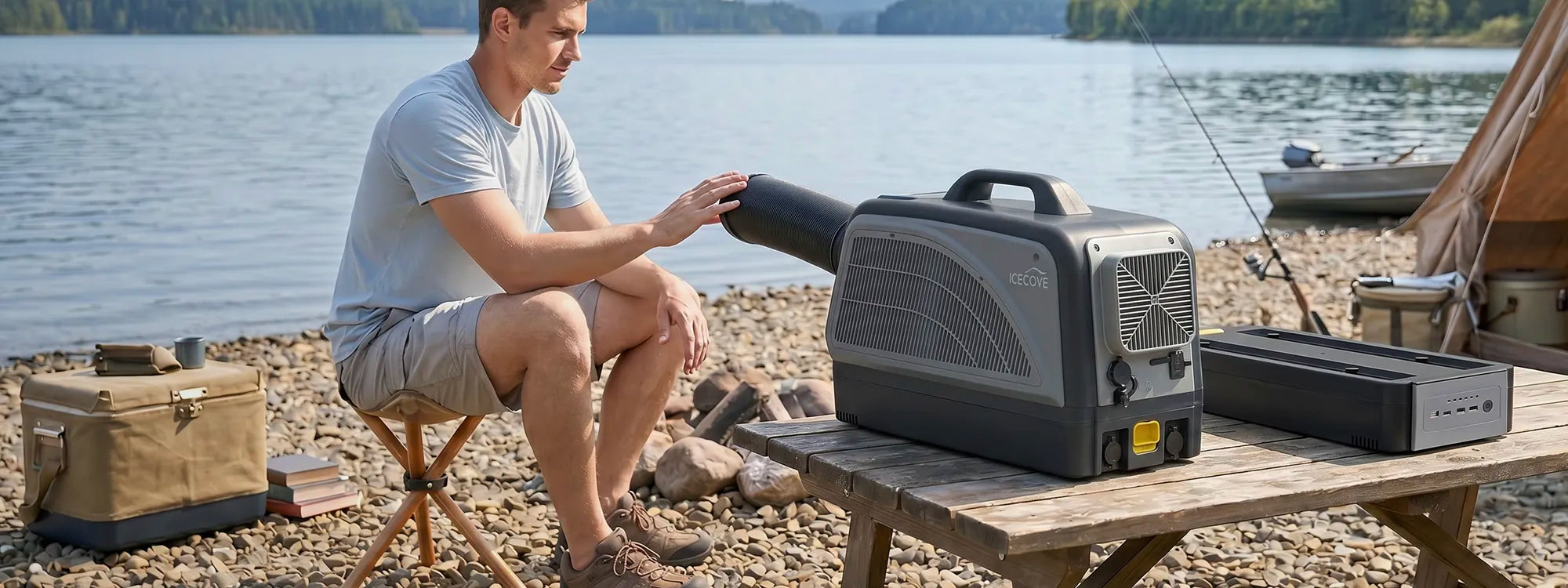 SUNJOY IceCove Portable Air Conditioner with 2 Power Bank for Outdoor Tents and Indoors - Gray