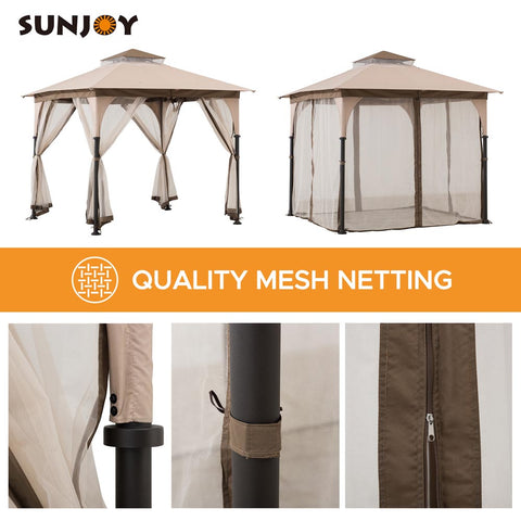 SUNJOY 9.5x9.5 2-Tier Steel Backyard Gazebo with Netting