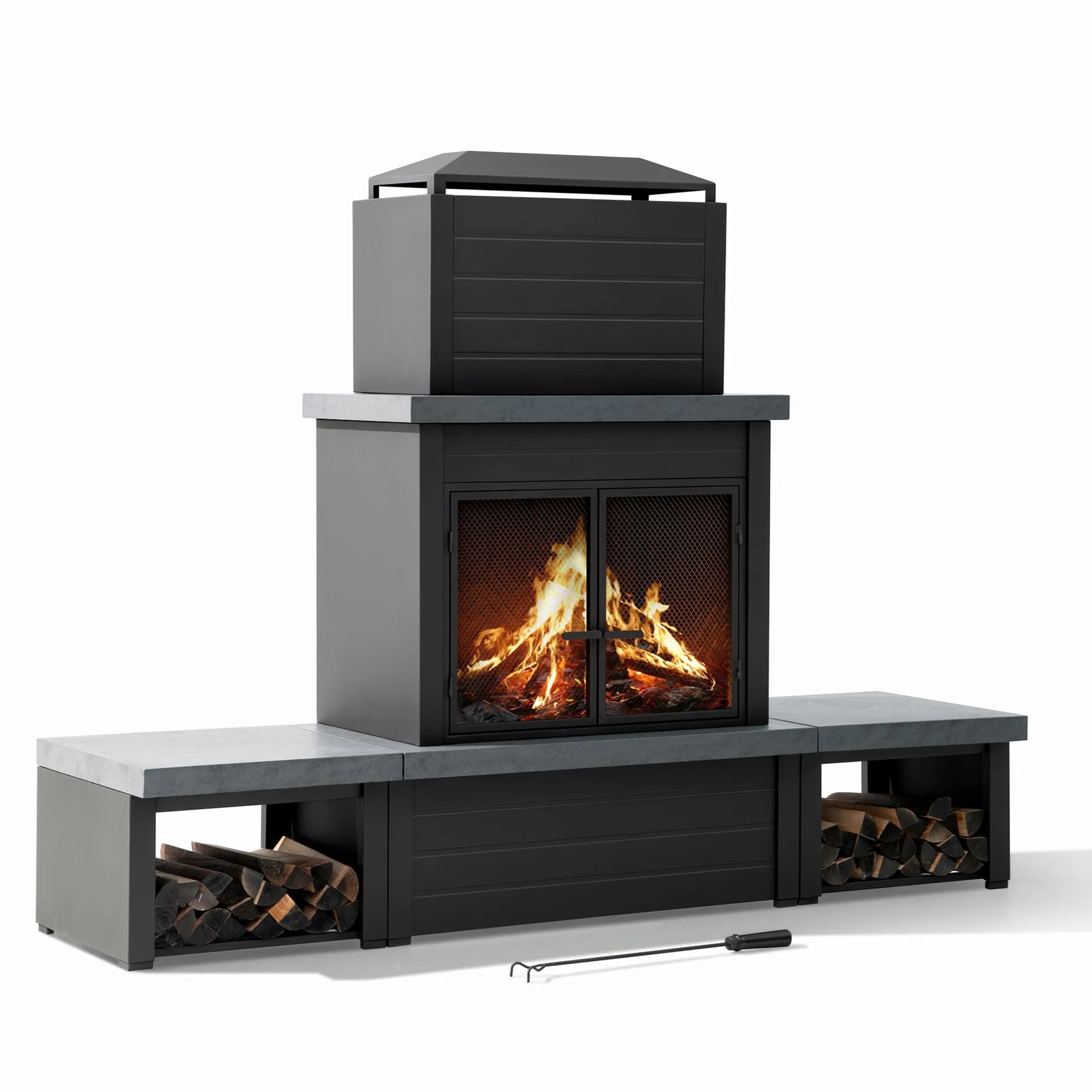Nordic Modern Wood Burning Fireplace with Log Holders 76" - Light Gray