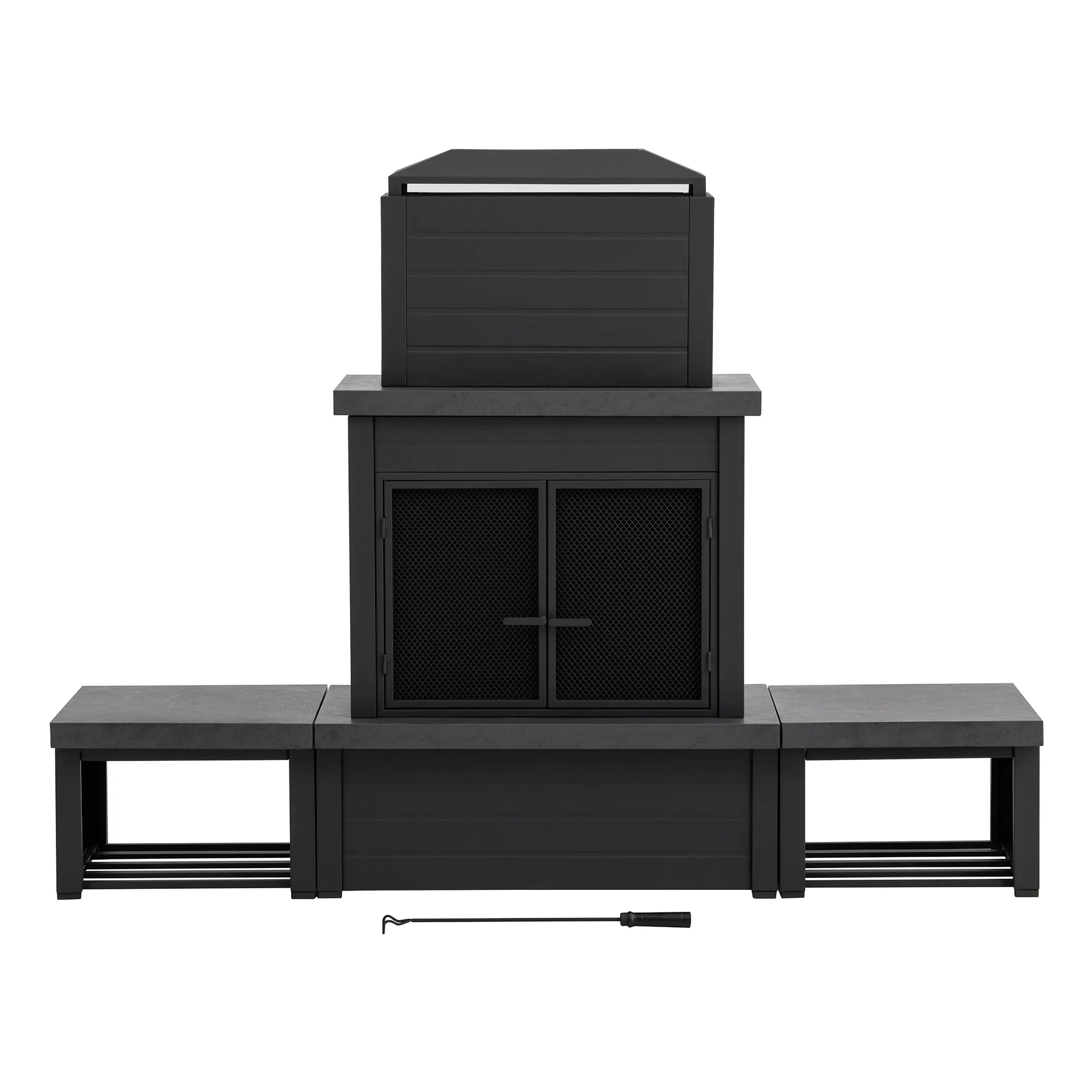 Nordic Modern Wood Burning Fireplace with Log Holders 76" - Dark Gray