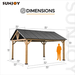 SUNJOY Outdoor Patio 13x15 Wooden Frame Steel Gable Roof Backyard Hardtop Gazebo/Pavilion with Ceiling Hook