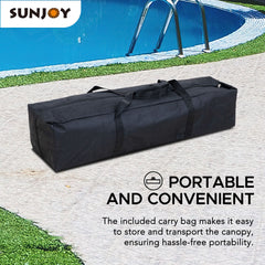 Sunjoy 10x10 Pool Float with Canopy, Steel and Aluminum Frame Pool Floating Canopy with PVC Floats, Hand Air Pump, and Carry Bag.