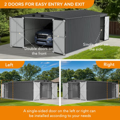 SUNJOY 13x20 Outdoor Metal Storage Sheds