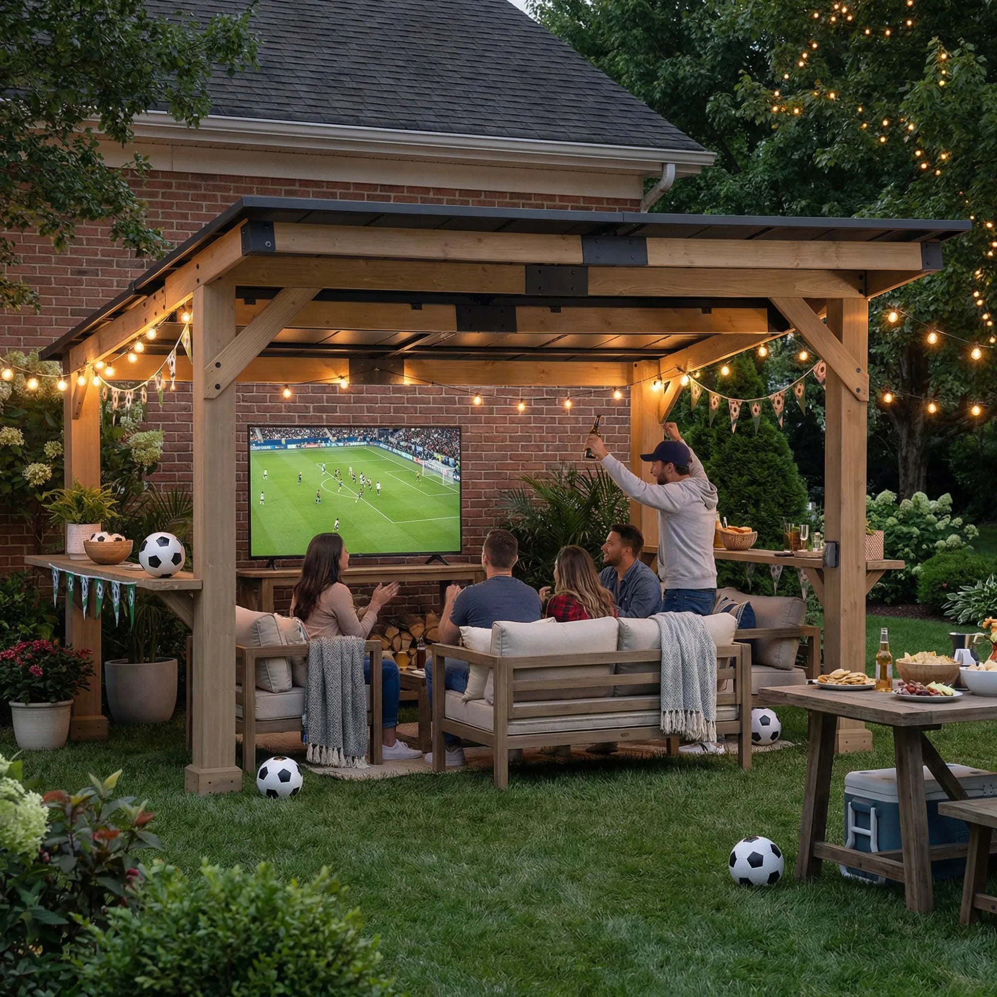 SUNJOY 10x12 Cedar Gazebo Pergola with Bar Shelves and Power Port