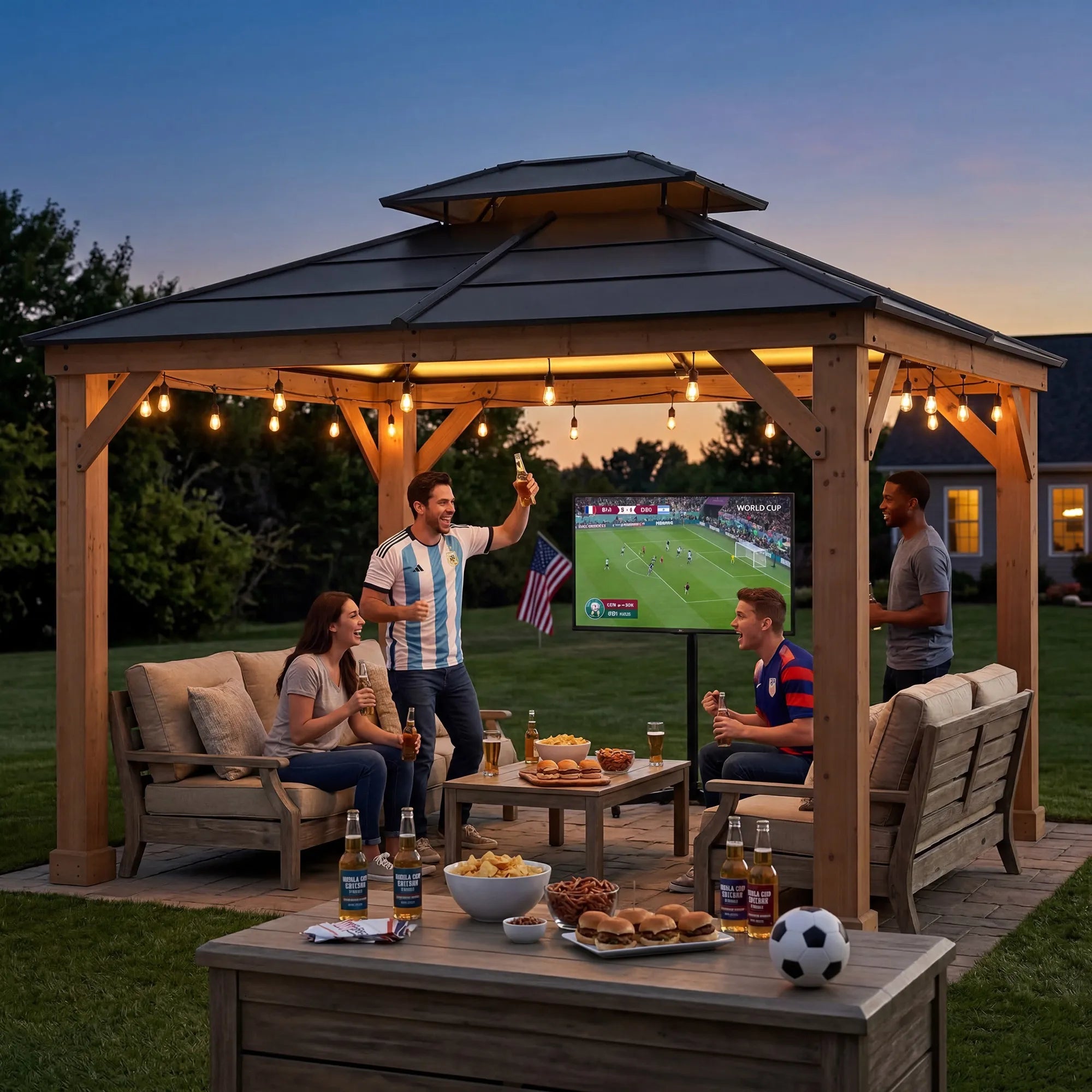 SUNJOY 11x13 Cedar Hardtop Gazebo with Heavy-Duty Steel Roof & Ceiling Hook - Natural Cedar