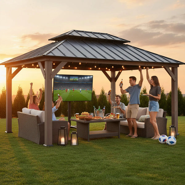 12x16 Cedar Hardtop Gazebo with Metal Roof | SUNJOY