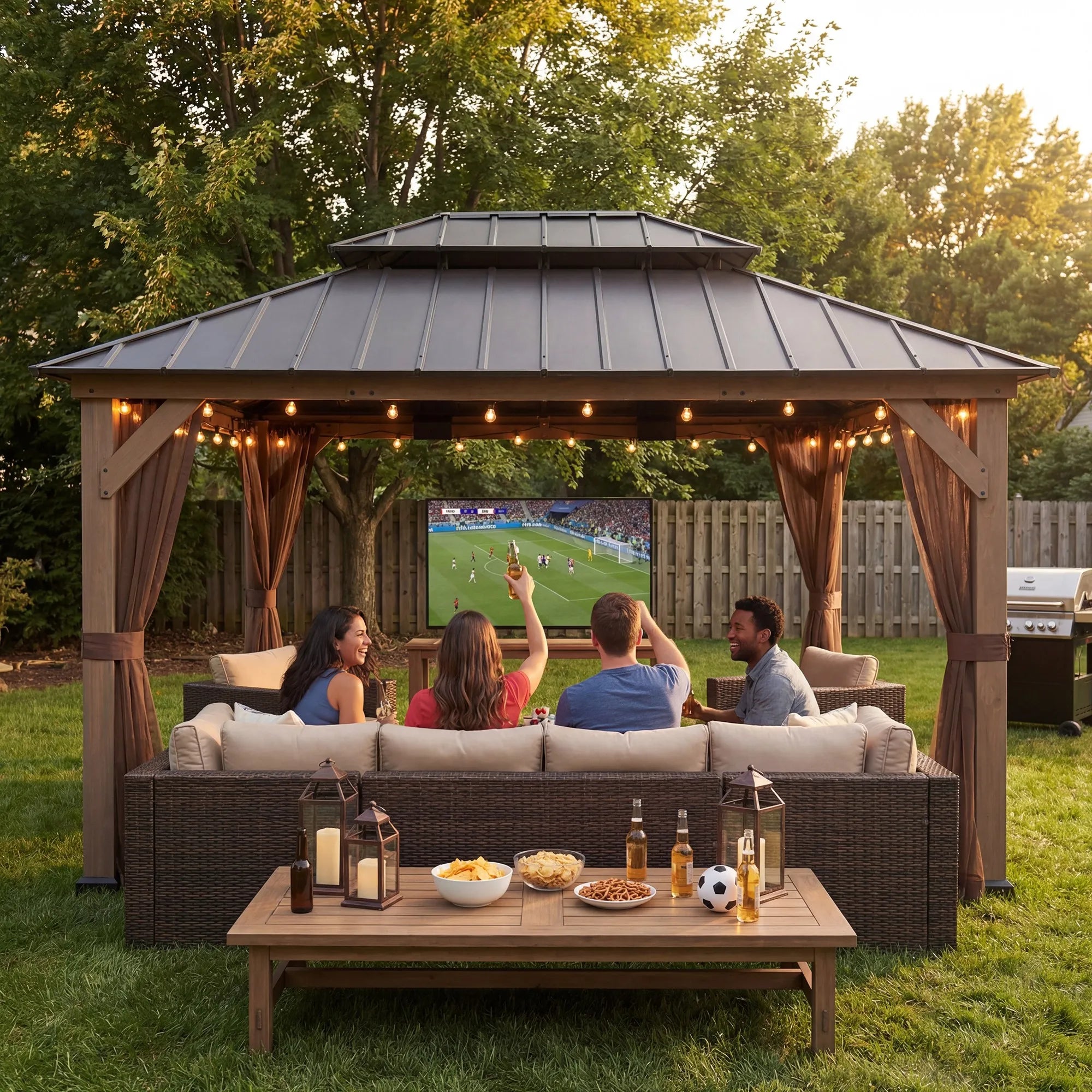 バルサ シャビ #6 Mサイズ Backyard 12x16 Cedar Gazebo with Steel Roof & Netting | SUNJOY