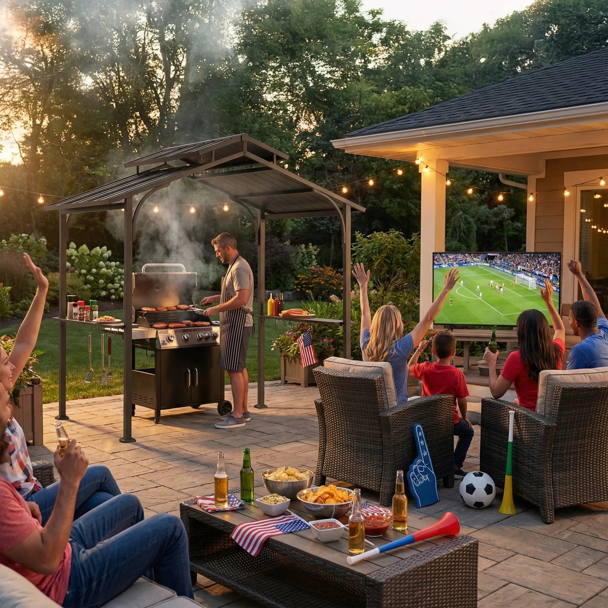 テント、BBQ 8x12 Hardtop BBQ Gazebo with Electrical Outlets for Outdoor